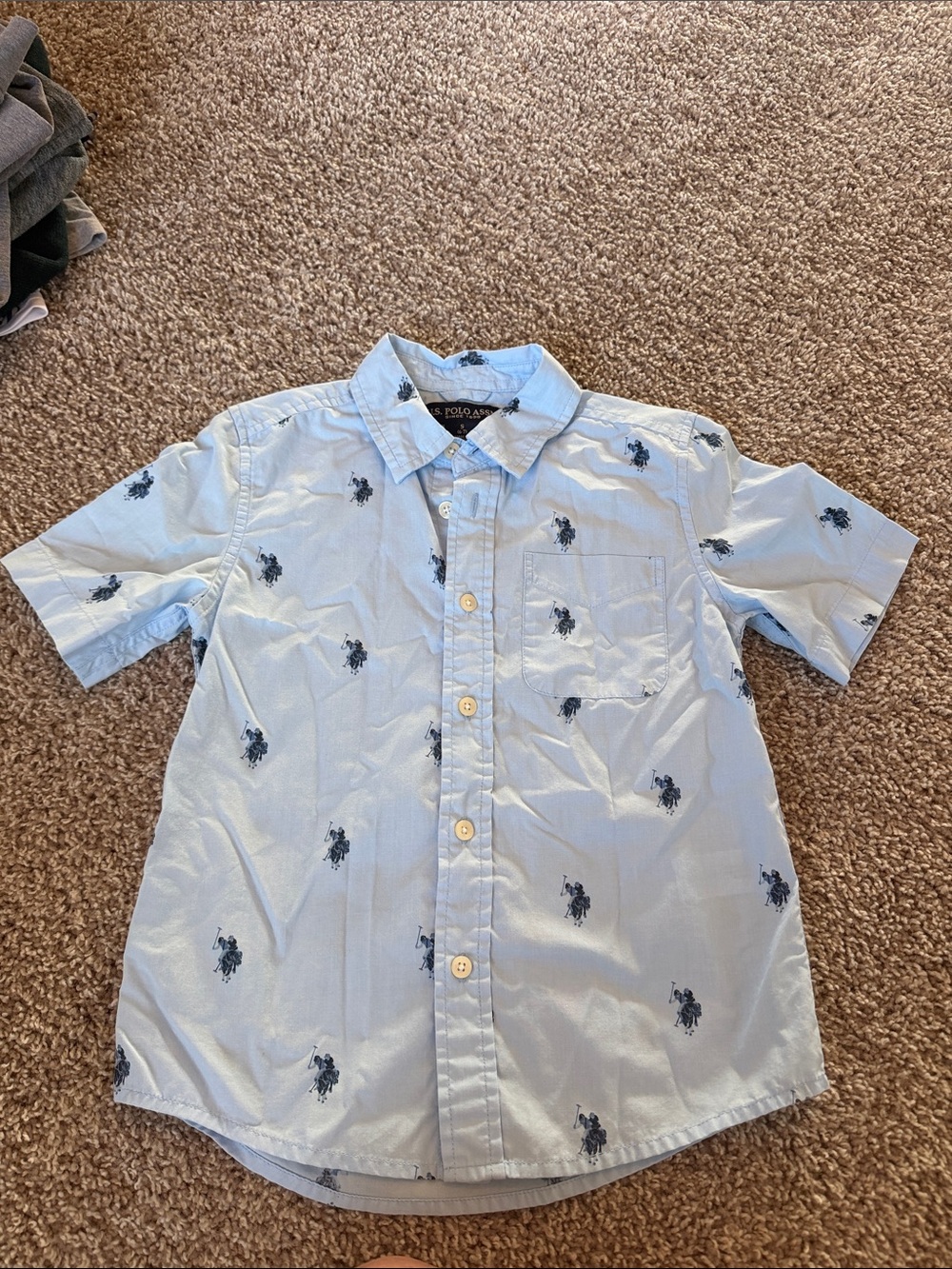 U.S. Polo Assn. Light Blue Short-Sleeve Button-Down with Navy Polo Logos